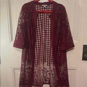 Crimson Sheer Lace Kimono/Duster